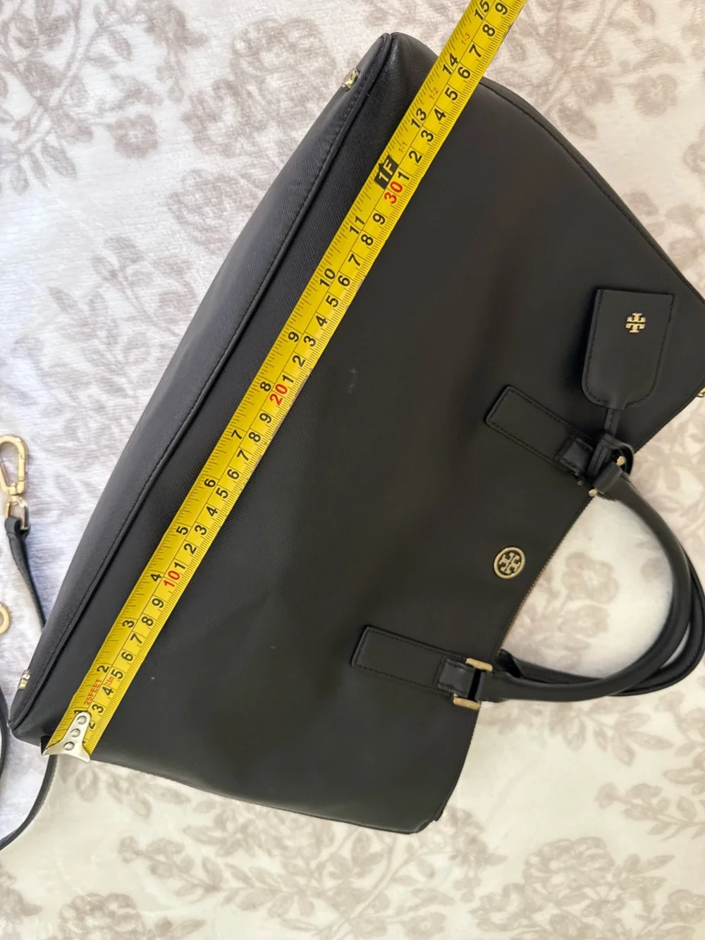 Tory Burch Robinson Double Zip Tote Black Saffiano Leather with Crossbody Strap